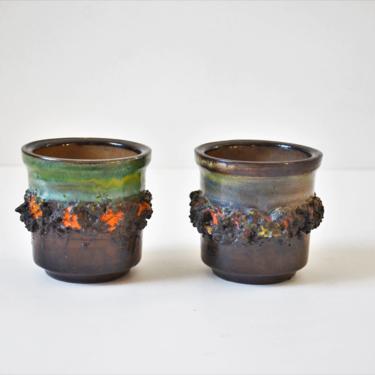 Icelandic Modern Glit Lava Art Pottery Cups or Candle Holders, Made in Iceland, Pair 