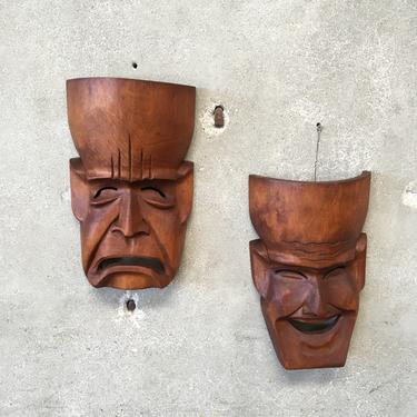 Pair of Vintage Carved Comedy &amp; Tragedy Masks
