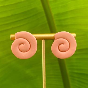 Light Coral/Orange Shell Spiral Stud Clay Earrings (Lightweight) 