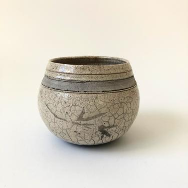 Vintage Gray Crackle Raku Pottery Vase 