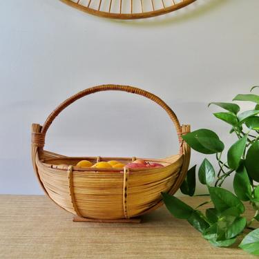 Vintage Basket With Handles - Vintage Fruit Basket - Bamboo Basket - Hand Made Basket - Woven Basket - Kitchen Storage - Basket Planter 