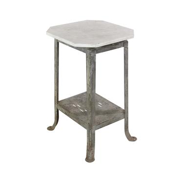 1940s Industrial Marble Top Table with Steel or Cast Iron Base