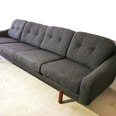 Mid Century Modern Couch Sofa Danish 1960's New Gray Tweed Upholstery  Living Room Seating Low Profile Office Reception Free Shipping! 