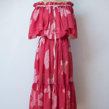 Vintage YSL Butterfly Print Lounge Dress / Yves Saint Laurent 1980s Dress 