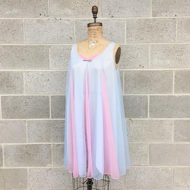 Vintage Nightgown Retro 1960s Vanity Fair + Size Small + Short + Blue and Pink + Slip + Double Layer + Nylon + Womens Apparel 