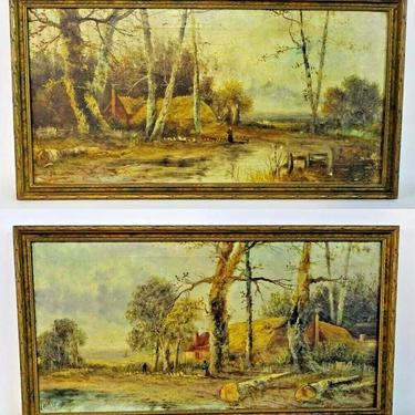 Antique Paintings, Oil On Canvas, Forest Landscapes, Signed, Pair, Set of Two!!