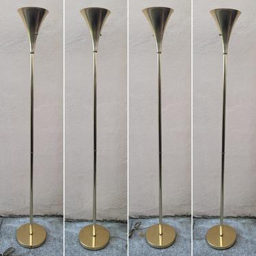 Vintage Mid-Century Modern Laurel Trumpet Torchiere Floor Lamp in Brass