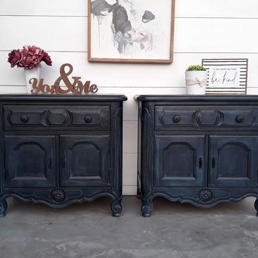 Dark Blue Layered \/ Drybrushed Nightstand \/ End Table Set