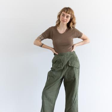 Vintage 26 27 28 Waist Olive Green Fatigues | 1940s Herringbone Twill Cargo Trousers | Army Pants | F300 
