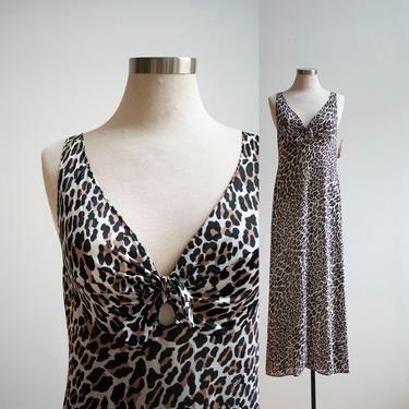 Vintage 1970s Slip / Leopard Print Slip / 1970s Vanity Fair Leopard Print Slip Dress  / Vtg Nylon Slip / Maxi Slip Dress / Nylon Slip Medium 