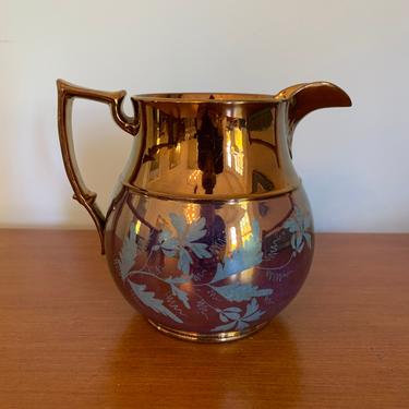 Vintage Ceramic Bronze Painted Teapot with Silver Leaf Pattern 