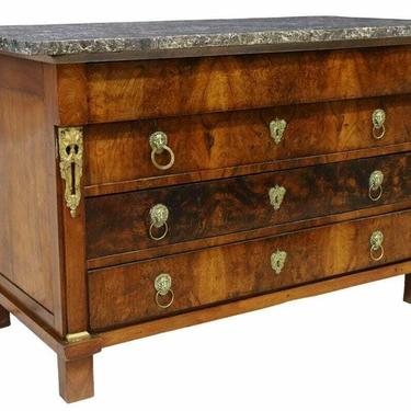 Commode, Antique French Empire Style Marble-Top, Gilt Mounts, Burl Front, 1800s!