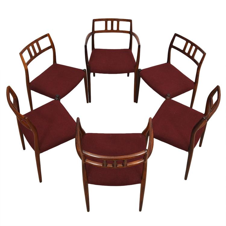 Set of 6 Danish Rosewood #64 / #79 Niels Moller Dining Chairs