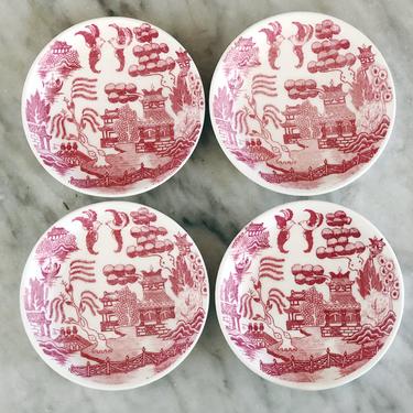 Red Transferware Butter Pats 
