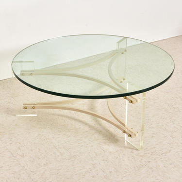 1970’s Glass &amp; White Round Coffee Table 