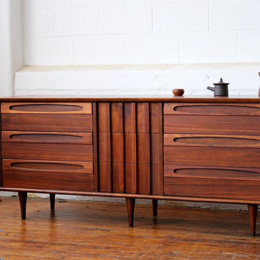 Restored Walnut Triple Dresser by American of Martinsville 