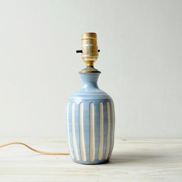 Vintage Mid Century Pottery Lamp, Table Lamp, Blue and White Lamp, Small Lamp, Ceramic Lamp, Retro Lamp, Handmade Studio Pottery Lamp 