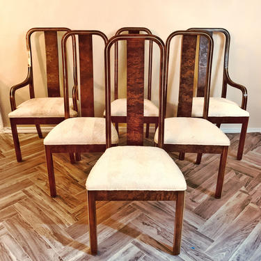 Art Deco Burl wood and gilt dinning chair set of 6 