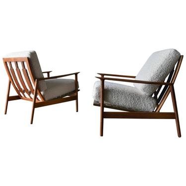 Pair of I.B. Kofod Larsen for Selig Lounge Chairs with Matching Ottoman