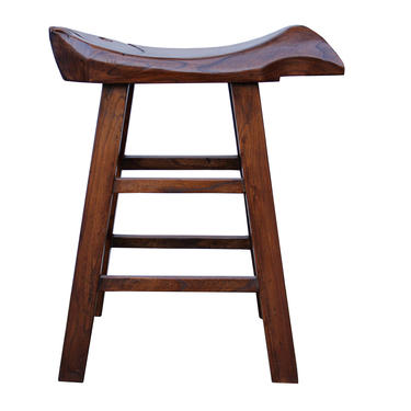 Solid Thick Wood Brown Color Chinese Fish Shape Tall Bar Stool mh310E 
