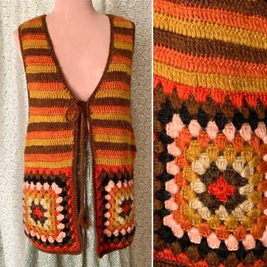 Vintage Poncho, Hand Knit, Colors of the Earth, Hippie Festival Boho Bohemian 