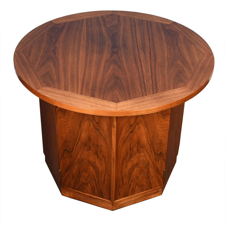 Mid-Century Walnut Round Tall Accent Table / Storage Cabinet