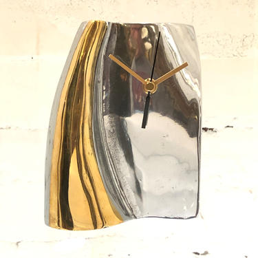 Artisan Mixed Metals Modern Mantel Clock, Hand Made, One of a Kind 