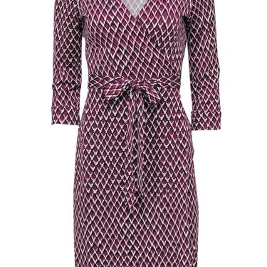 Diane von Furstenberg - Purple, Black & White Print Silk Wrap Dress Sz 10
