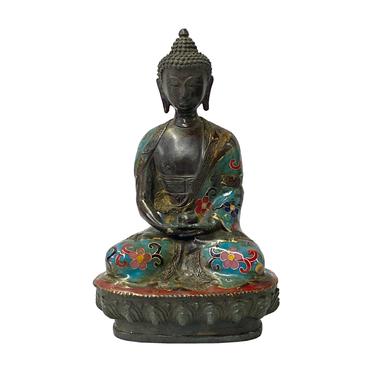 Chinese Metal Blue Enamel Cloisonné Sitting Meditation Buddha Statue ws1400E 