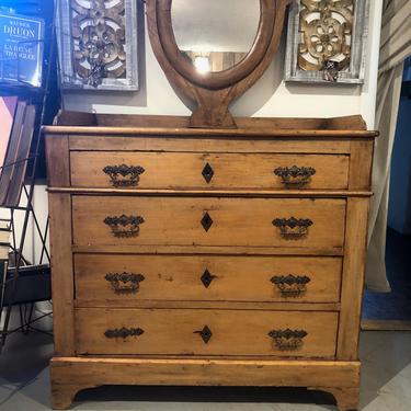 Antique Belgian/French Pine Cottage Dresser, four drawers, mirror 