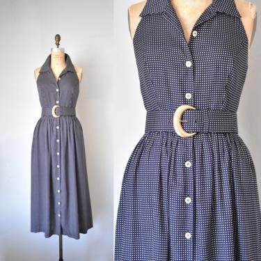 Charlotte polka dot american shirt dress, minimalist 90s dress, navy blue dress,  y2k clothing 