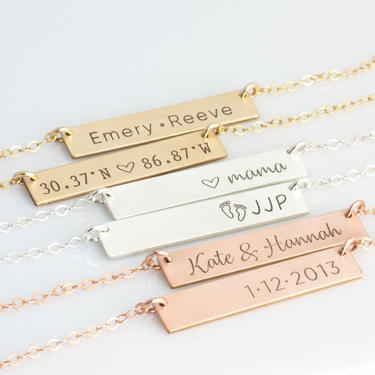 Personalized Horizontal Bar Necklace. Name Bar Necklace in Gold Fill, Silver, Rose Gold Fill. Custom Engraved Valentines Gift. Gift For Mom. 