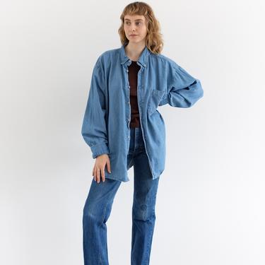 Vintage Denim Artist Shirt | 90s Mid Blue Oversized Smock | Light Wash Wide Overshirt | L XL | 