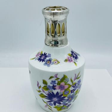 Lamp Berger VINTAGE porcelain limoges flowers Giraud AS Paris , Made in FRANCE 