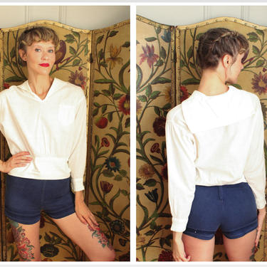 1920s blouse // White Sailor Cotton Blouse // vintage 20s blouse 