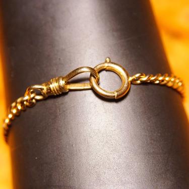 Vintage 14k Yellow Gold Watch Fob Chain Bracelet, Dog Clip &amp; Large Sports Ring Clasp, 3.5mm Curb Links, 585 Accessories, 7 1/8&amp;quot; L 