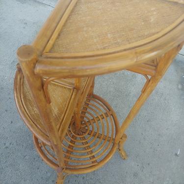 Vintage Spiral Rattan and Cane Plant Stand Shelf 