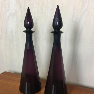 Pair of Mid Century Italian Purple Glass Decanters 