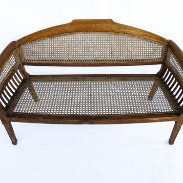 Antique Settee with Solid Wood Frame and Hand Caned Seat and Back 