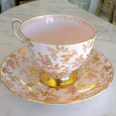 Tuscan English Bone China Porcelain Tea Cup &amp; Saucer Du Barry Rose Pink Gold 