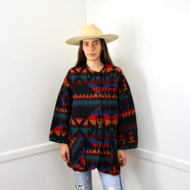 Santa Fe Blanket Jacket // boho hippie dress coat blouse southwest southwestern 80s 90s oversize cotton // O/S 