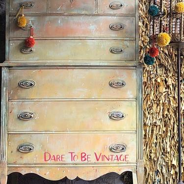Vintage Bohemian Hand Painted Dresser - Vintage Dresser - Shabby Chic Dresser - Hand Painted Yellow Dresser - Artsy- Painted Furniture 