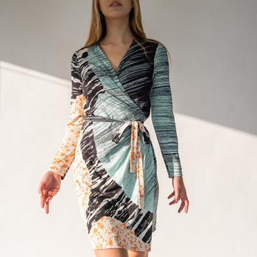 Vintage 90s Y2K Diane Von Furstenburg Silk Wrap Dress w/ Abstract Colorblock Paint Throw Print | 100% Silk | 1990s 2000s DVF Designer Dress 