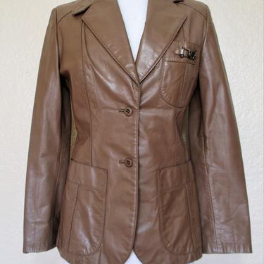 Vintage 1970s Etienne Aigner Leather Jacket Blazer XS Women taupe leather 