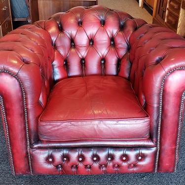 Item #U66 Vintage Burgundy Leather Chesterfield Arm Chair c.1970s