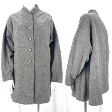 50s vintage gray wool swing coat Med  / vintage 1950s scalloped stitched mid century lightweight car coat M 