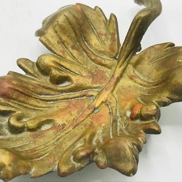 Vintage Cast Bronze Maple Leaf Shaped Trinket Soap Dish 