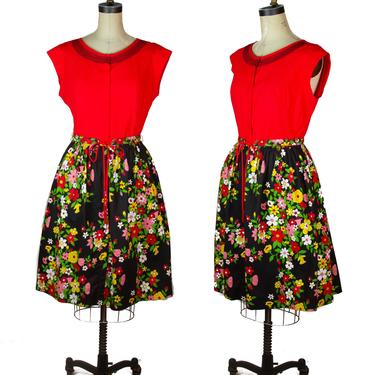 1960s Dress ~ Swirl Brand Zip Front Mod Floral Cotton Sleeveless Dress 