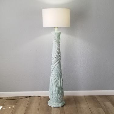 1980 Plaster Floor Lamp With Palm Leaf Pattern 