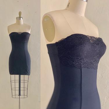 vintage 90's black fitted strapless lace dress 